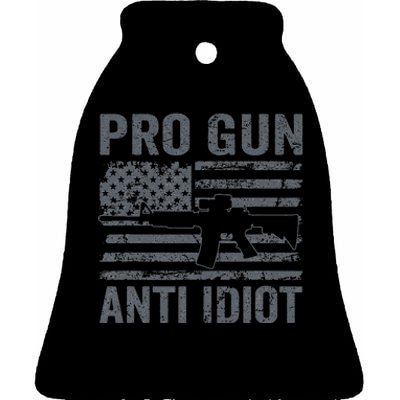 Pro Gun Anti Idiot Second Amendment AR15 Rifle USA Flag Ceramic Bell Ornament