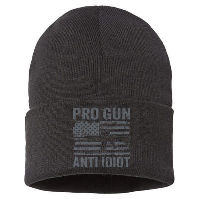 Pro Gun Anti Idiot Second Amendment AR15 Rifle USA Flag Sustainable Knit Beanie