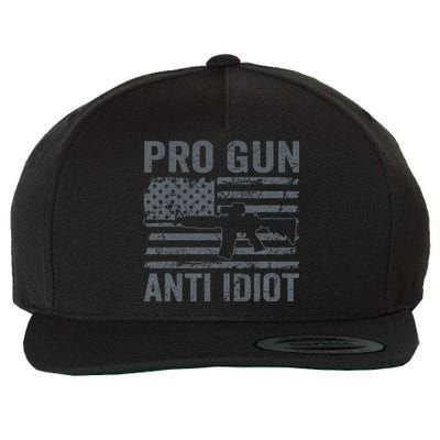 Pro Gun Anti Idiot Second Amendment AR15 Rifle USA Flag Wool Snapback Cap