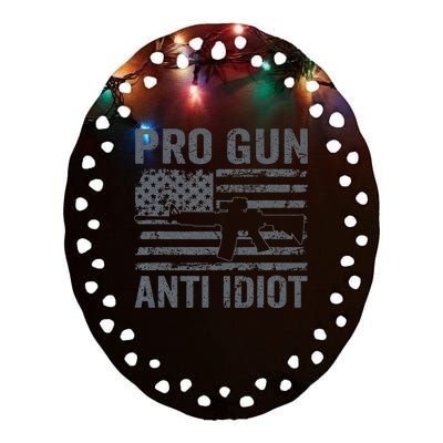 Pro Gun Anti Idiot Second Amendment AR15 Rifle USA Flag Ceramic Oval Ornament