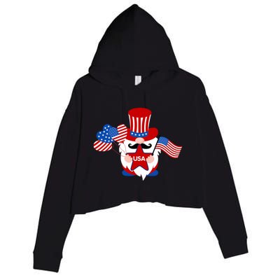 Patriotic Gnome American Flag Usa 4th Of July Cute Gnome Cute Gift Crop Fleece Hoodie