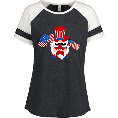 Patriotic Gnome American Flag Usa 4th Of July Cute Gnome Cute Gift Enza Ladies Jersey Colorblock Tee