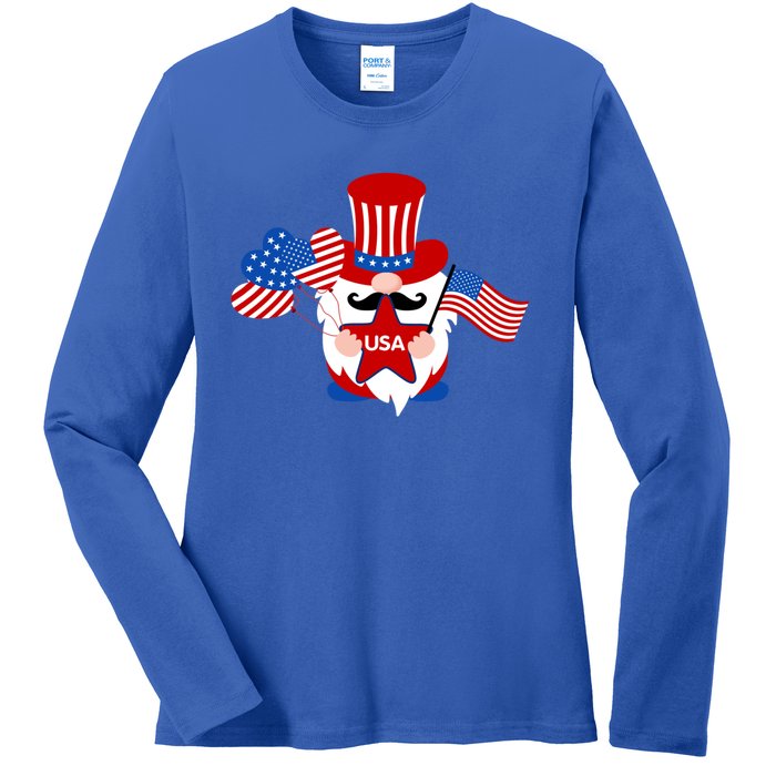 Patriotic Gnome American Flag Usa 4th Of July Cute Gnome Cute Gift Ladies Long Sleeve Shirt