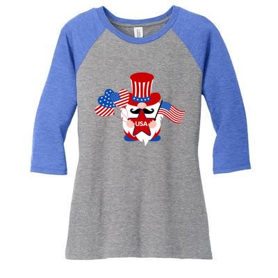 Patriotic Gnome American Flag Usa 4th Of July Cute Gnome Cute Gift Women's Tri-Blend 3/4-Sleeve Raglan Shirt