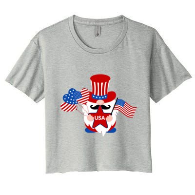 Patriotic Gnome American Flag Usa 4th Of July Cute Gnome Cute Gift Women's Crop Top Tee