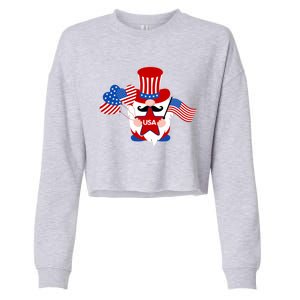 Patriotic Gnome American Flag Usa 4th Of July Cute Gnome Cute Gift Cropped Pullover Crew