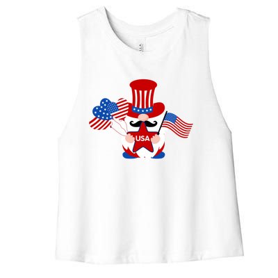 Patriotic Gnome American Flag Usa 4th Of July Cute Gnome Cute Gift Women's Racerback Cropped Tank