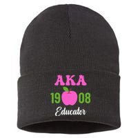 Pink Green AKA Educator Black History Month Teacher Squad Sustainable Knit Beanie