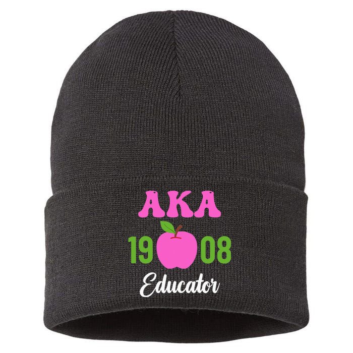 Pink Green AKA Educator Black History Month Teacher Squad Sustainable Knit Beanie