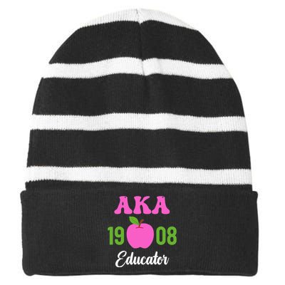 Pink Green AKA Educator Black History Month Teacher Squad Striped Beanie with Solid Band