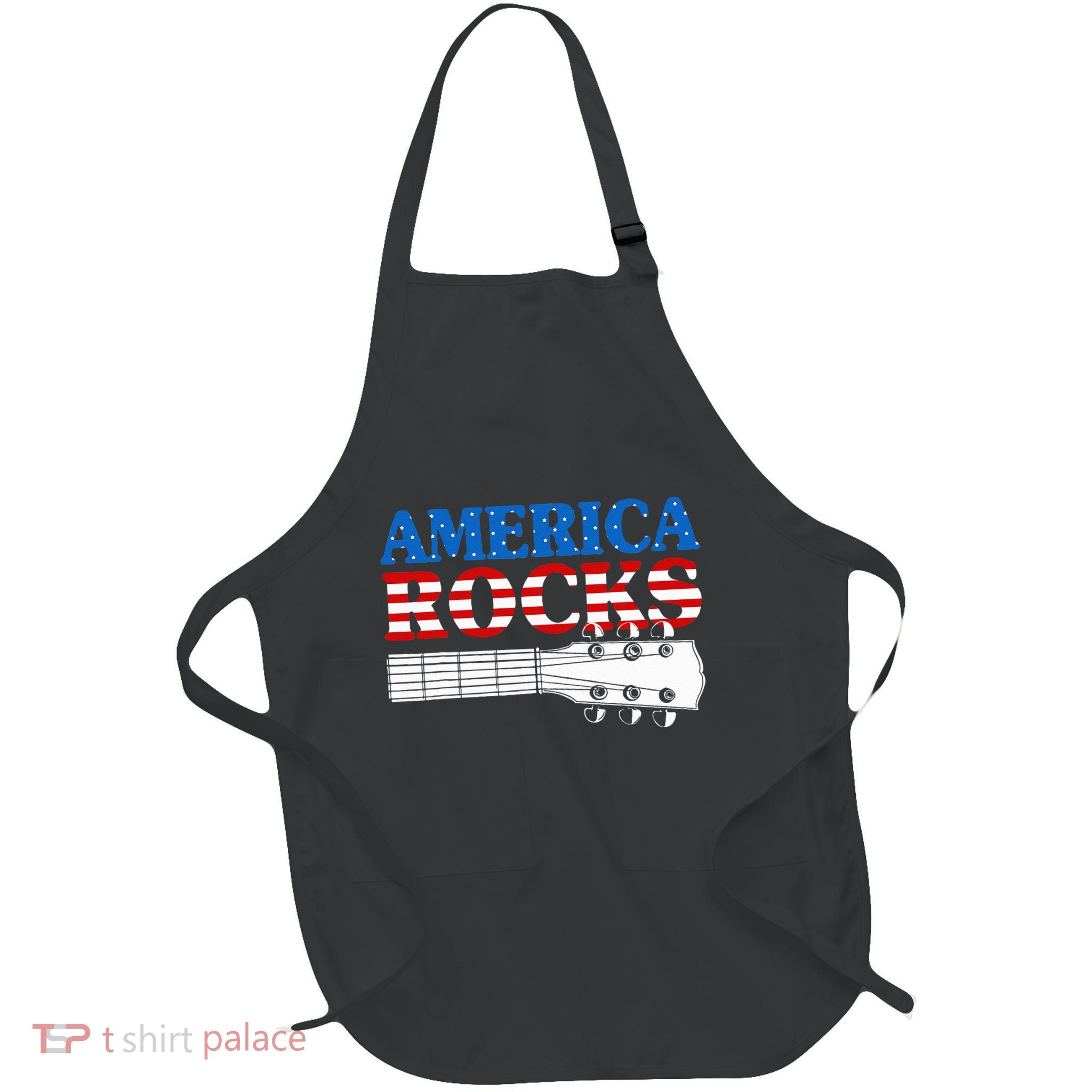 Patriotic Guitar American Flag Full-Length Apron With Pockets