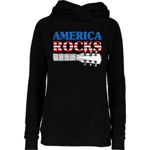 Patriotic Guitar American Flag Womens Funnel Neck Pullover Hood