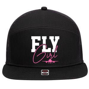 Pilot Girl Airplane Aviation 7 Panel Mesh Trucker Snapback Hat