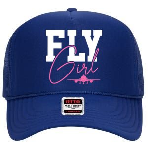 Pilot Girl Airplane Aviation High Crown Mesh Back Trucker Hat