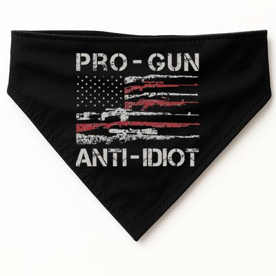 Pro Gun Anti Idiot Vintage USA Flag 2nd Amendment USA-Made Doggie Bandana