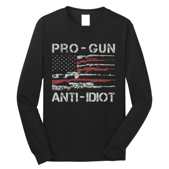 Pro Gun Anti Idiot Vintage USA Flag 2nd Amendment Long Sleeve Shirt