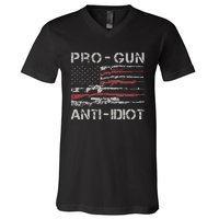 Pro Gun Anti Idiot Vintage USA Flag 2nd Amendment V-Neck T-Shirt