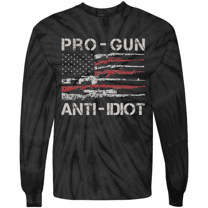 Pro Gun Anti Idiot Vintage USA Flag 2nd Amendment Tie-Dye Long Sleeve Shirt