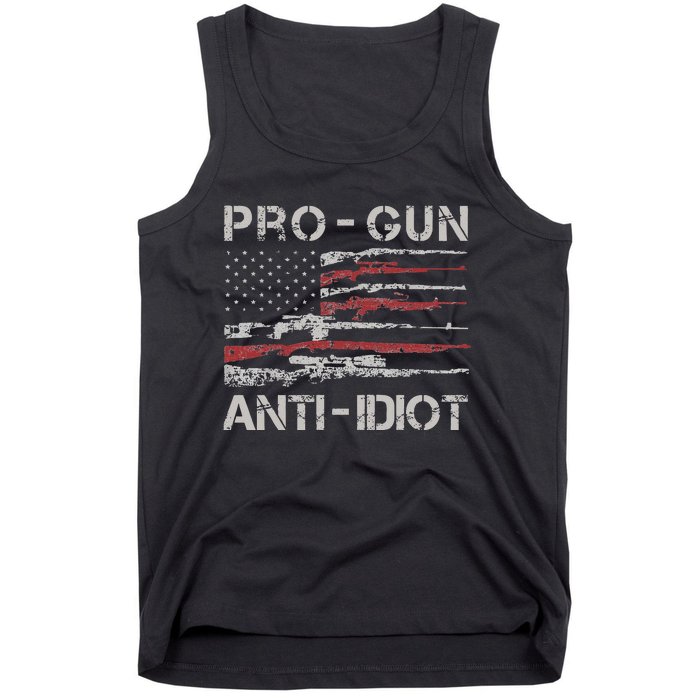 Pro Gun Anti Idiot Vintage USA Flag 2nd Amendment Tank Top