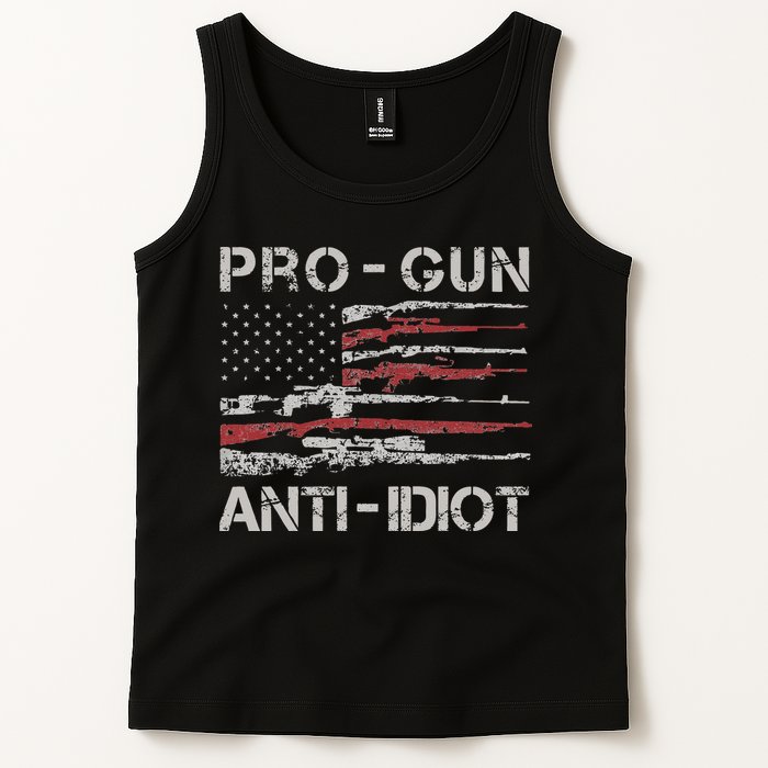 Pro Gun Anti Idiot Vintage USA Flag 2nd Amendment Tank Top