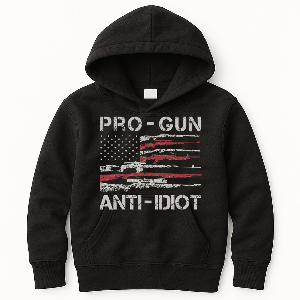 Pro Gun Anti Idiot Vintage USA Flag 2nd Amendment Kids Hoodie