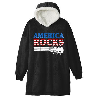 Patriotic Guitar American Flag 4th Of July Hooded Wearable Blanket