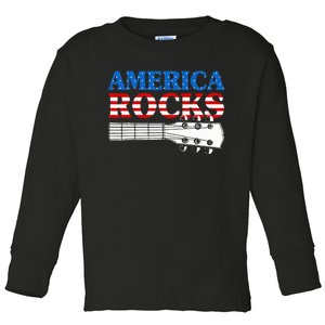 Patriotic Guitar American Flag 4th Of July Toddler Long Sleeve Shirt