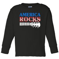 Patriotic Guitar American Flag 4th Of July Toddler Long Sleeve Shirt