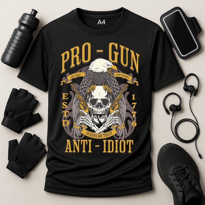 Pro Gun Anti Idiot Fathers Day Gun Lover Cooling Performance Crew T-Shirt