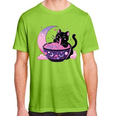 Pastel Goth Aesthetic Kawaii Cat Eating Ramen Noodles Adult ChromaSoft Performance T-Shirt