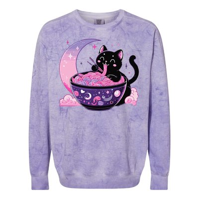 Pastel Goth Aesthetic Kawaii Cat Eating Ramen Noodles Colorblast Crewneck Sweatshirt