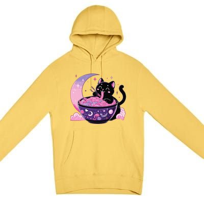 Pastel Goth Aesthetic Kawaii Cat Eating Ramen Noodles Premium Pullover Hoodie