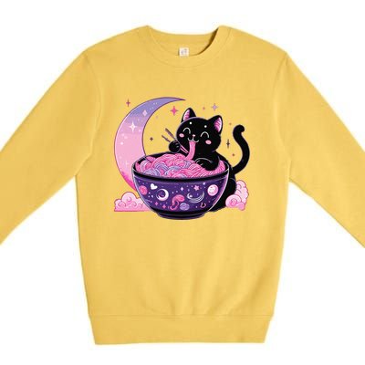 Pastel Goth Aesthetic Kawaii Cat Eating Ramen Noodles Premium Crewneck Sweatshirt