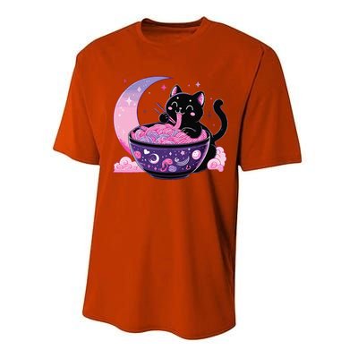 Pastel Goth Aesthetic Kawaii Cat Eating Ramen Noodles Performance Sprint T-Shirt