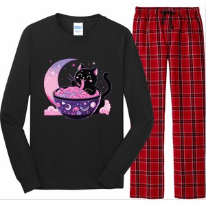 Pastel Goth Aesthetic Kawaii Cat Eating Ramen Noodles Long Sleeve Pajama Set