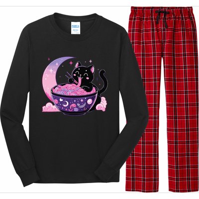 Pastel Goth Aesthetic Kawaii Cat Eating Ramen Noodles Long Sleeve Pajama Set