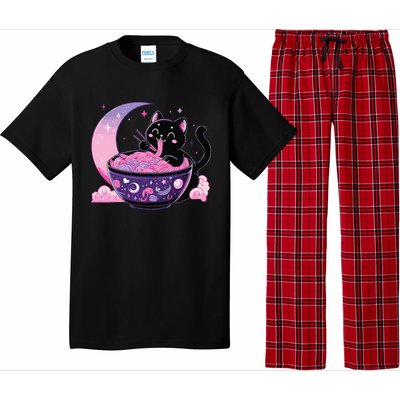 Pastel Goth Aesthetic Kawaii Cat Eating Ramen Noodles Pajama Set