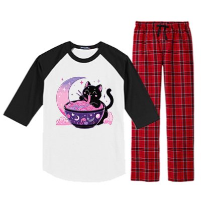 Pastel Goth Aesthetic Kawaii Cat Eating Ramen Noodles Raglan Sleeve Pajama Set