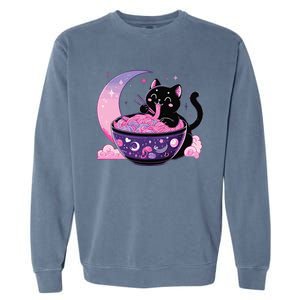 Pastel Goth Aesthetic Kawaii Cat Eating Ramen Noodles Garment-Dyed Sweatshirt