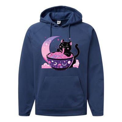 Pastel Goth Aesthetic Kawaii Cat Eating Ramen Noodles Performance Fleece Hoodie