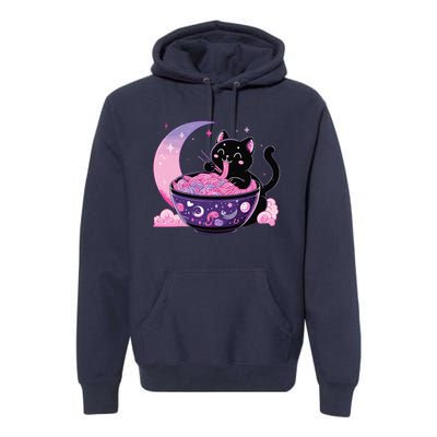 Pastel Goth Aesthetic Kawaii Cat Eating Ramen Noodles Premium Hoodie