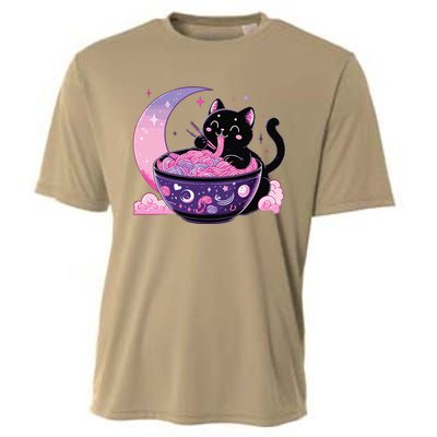 Pastel Goth Aesthetic Kawaii Cat Eating Ramen Noodles Cooling Performance Crew T-Shirt