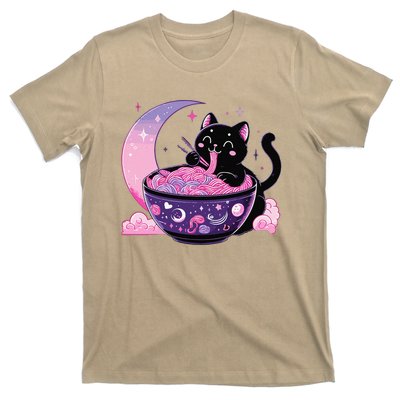 Pastel Goth Aesthetic Kawaii Cat Eating Ramen Noodles T-Shirt