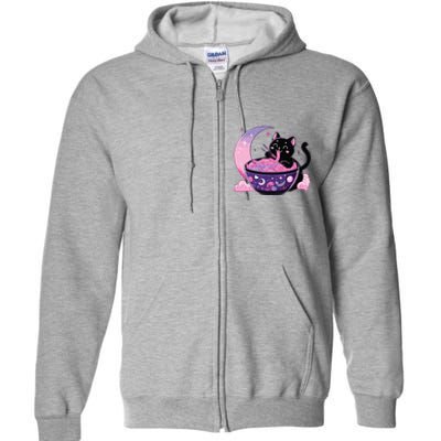 Pastel Goth Aesthetic Kawaii Cat Eating Ramen Noodles Full Zip Hoodie