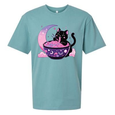 Pastel Goth Aesthetic Kawaii Cat Eating Ramen Noodles Sueded Cloud Jersey T-Shirt