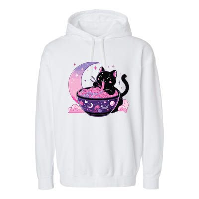 Pastel Goth Aesthetic Kawaii Cat Eating Ramen Noodles Garment-Dyed Fleece Hoodie