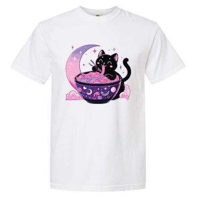 Pastel Goth Aesthetic Kawaii Cat Eating Ramen Noodles Garment-Dyed Heavyweight T-Shirt