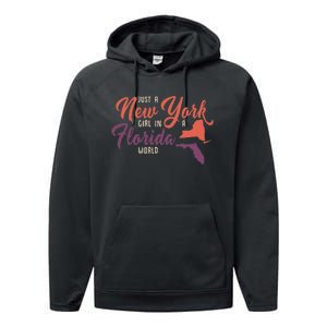 Proud Girl And Just A New York Girl In A Florida World Performance Fleece Hoodie