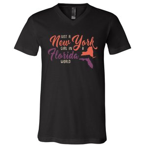 Proud Girl And Just A New York Girl In A Florida World V-Neck T-Shirt