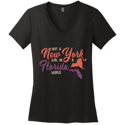 Proud Girl And Just A New York Girl In A Florida World Women's V-Neck T-Shirt
